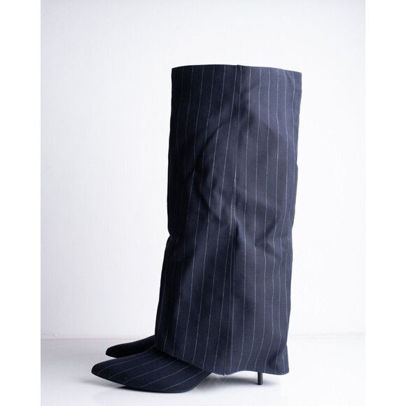 Zara Womens Boots Knee High Fabric Gaiter Navy Blue US 10 EU 41 3085/310 NWT - Picture 6 of 9